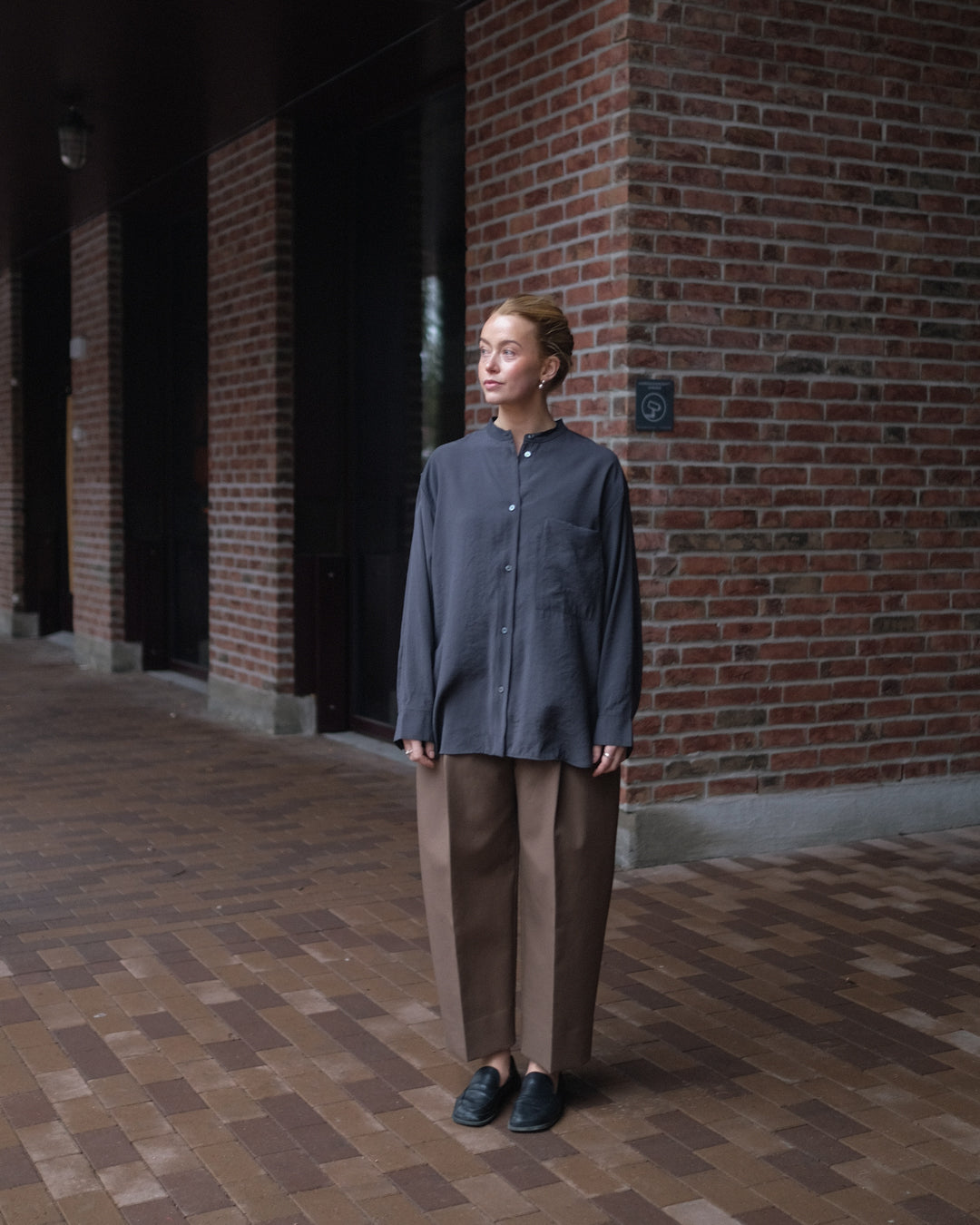 Donan Stand Collar Shirt - Coal