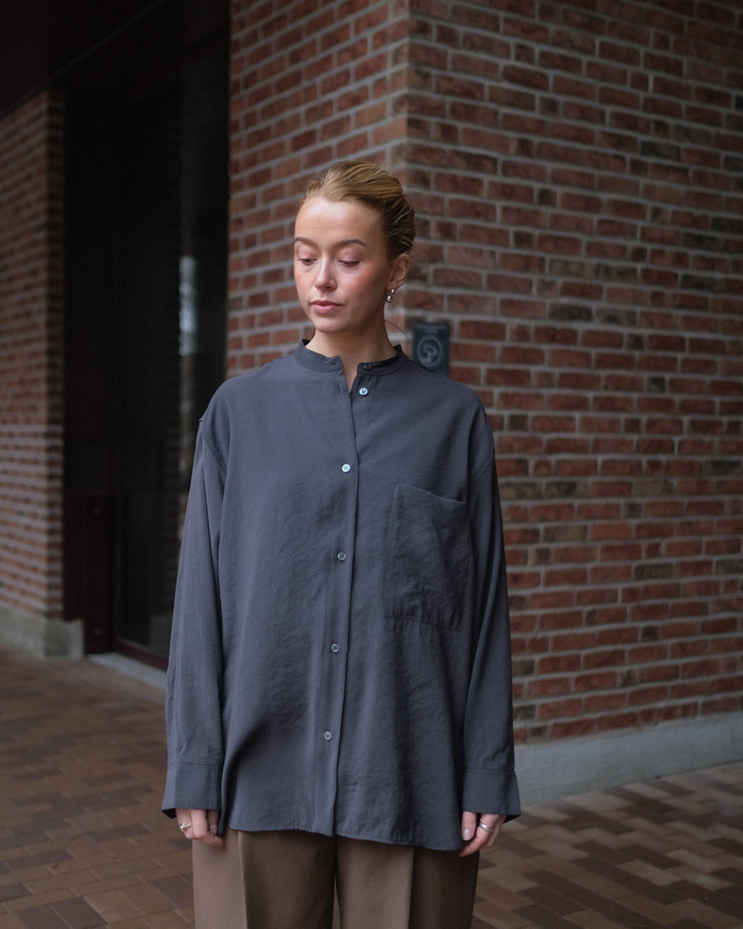 Donan Stand Collar Shirt - Coal