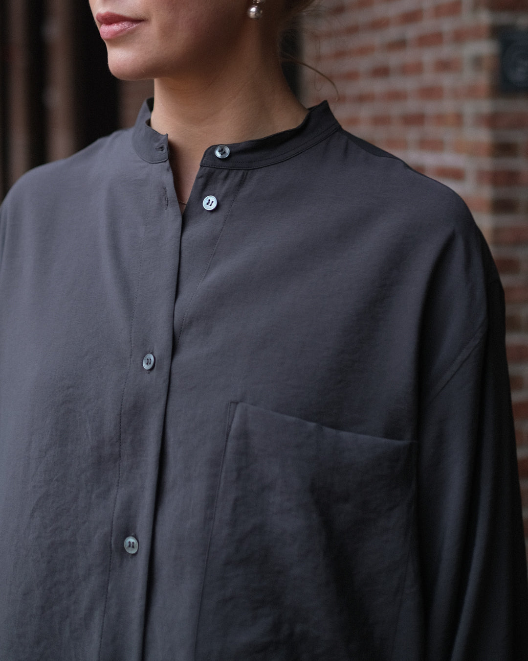 Donan Stand Collar Shirt - Coal