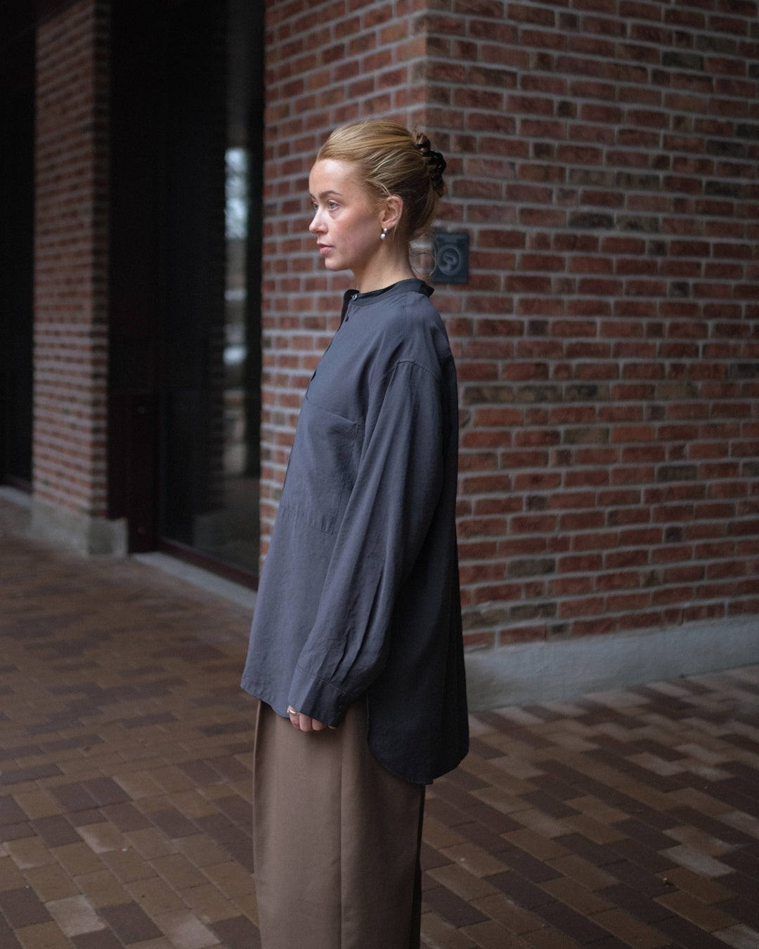 Donan Stand Collar Shirt - Coal