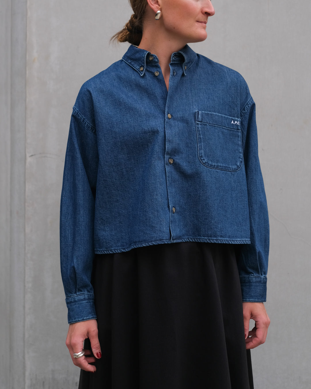 Sophia Button Down Logo Shirt - Indigo
