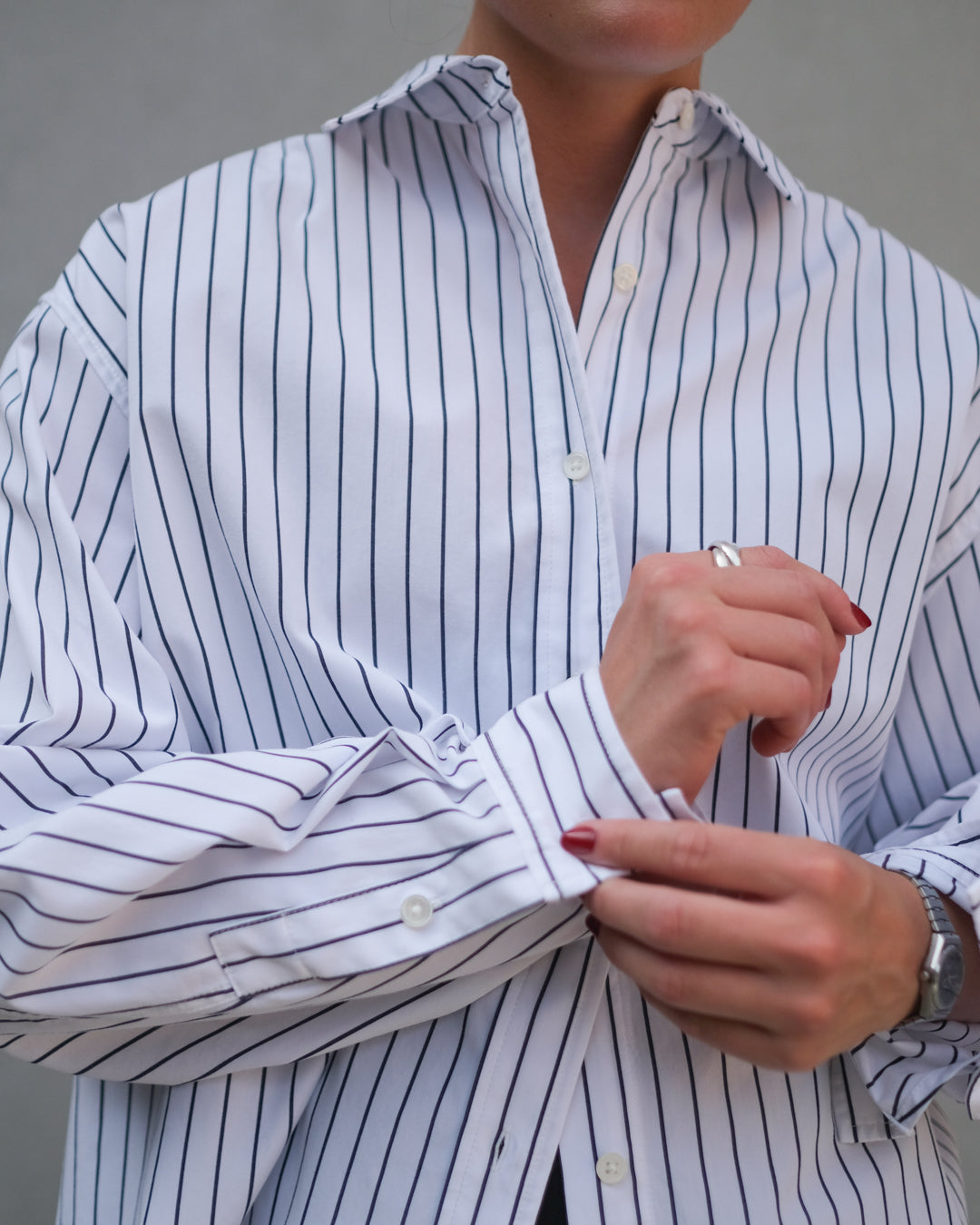 Poplin Workwear Shirt - Black White Stripe