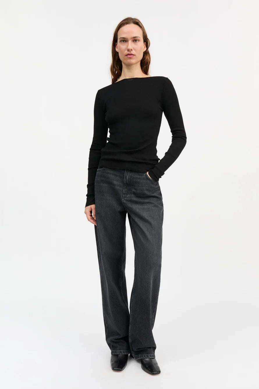 Amy Wide Neck Blouse Black