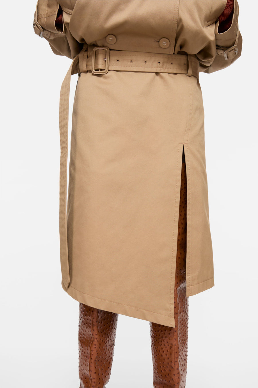 Belted Twill Skirt Mud Beige