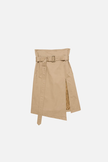 Belted Twill Skirt Mud Beige