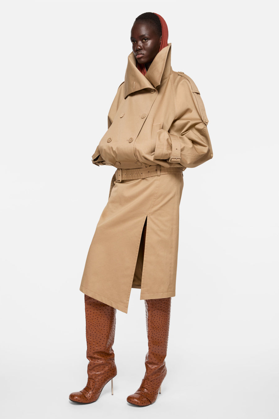 Belted Twill Skirt Mud Beige