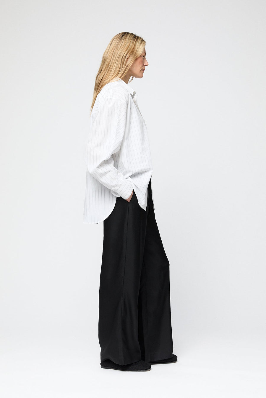 Coastal Shirt White Black Pinstripe