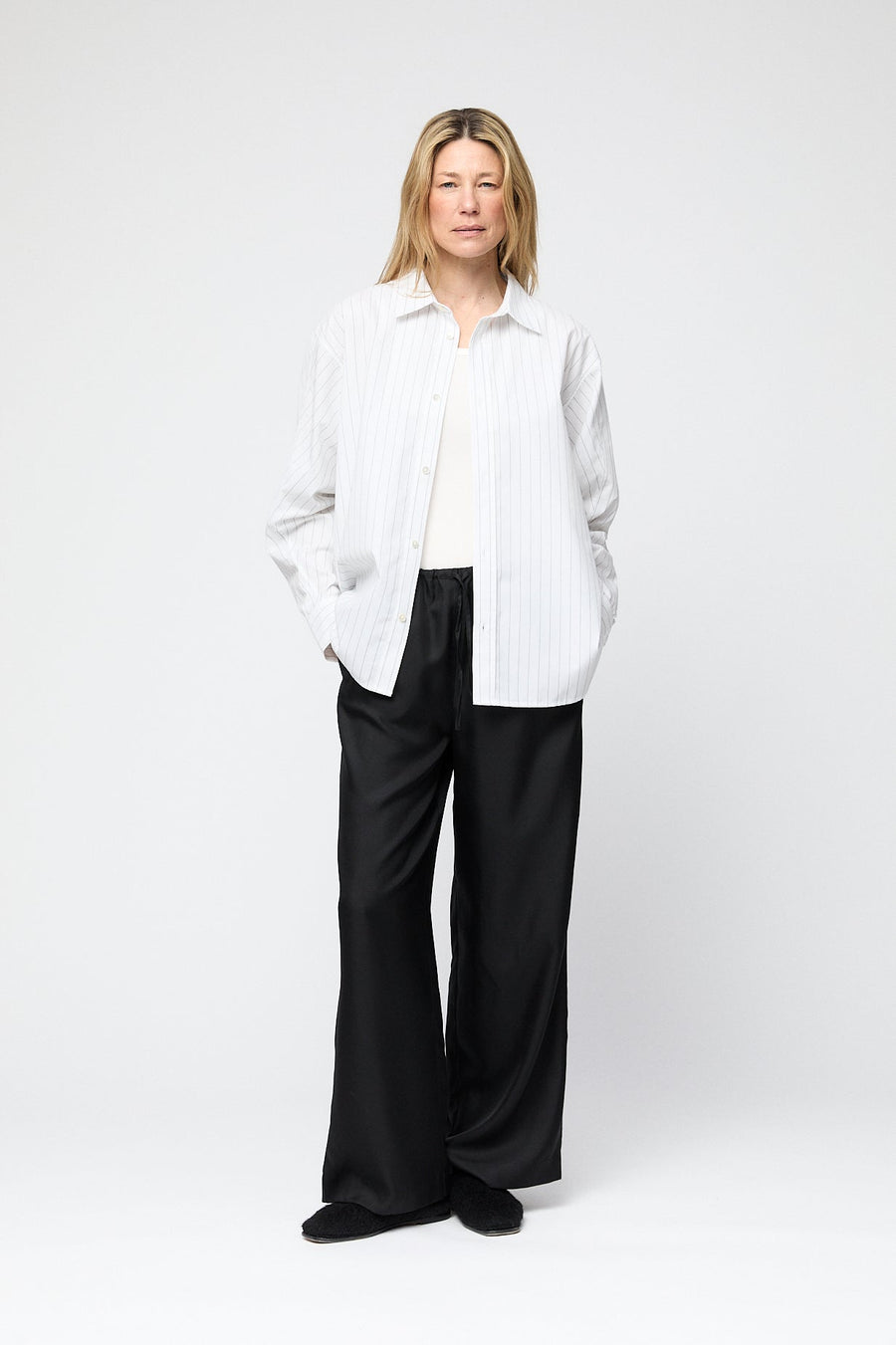 Coastal Shirt White Black Pinstripe