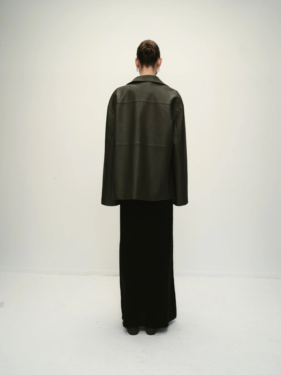 Cosmo Midi Leather Jacket Khaki