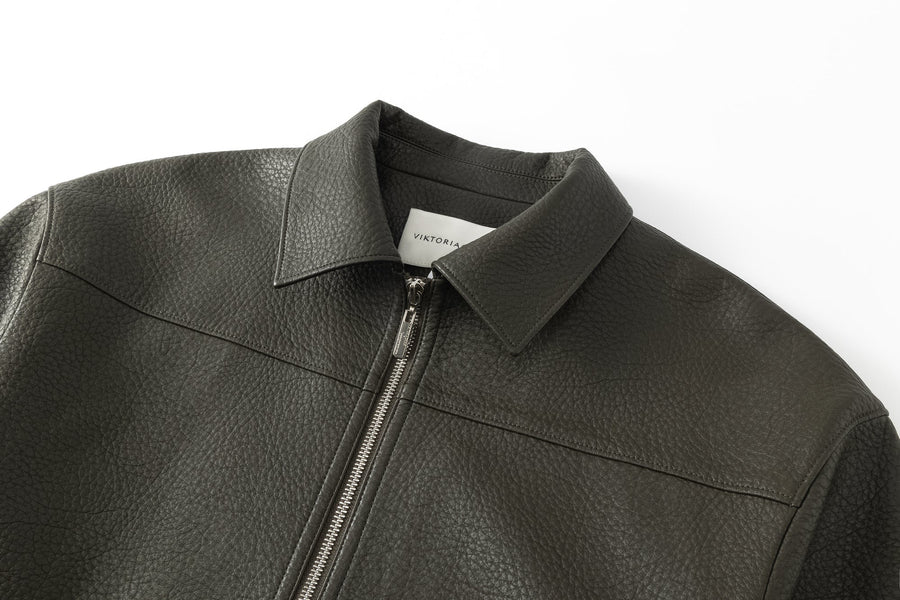 Cosmo Midi Leather Jacket Khaki