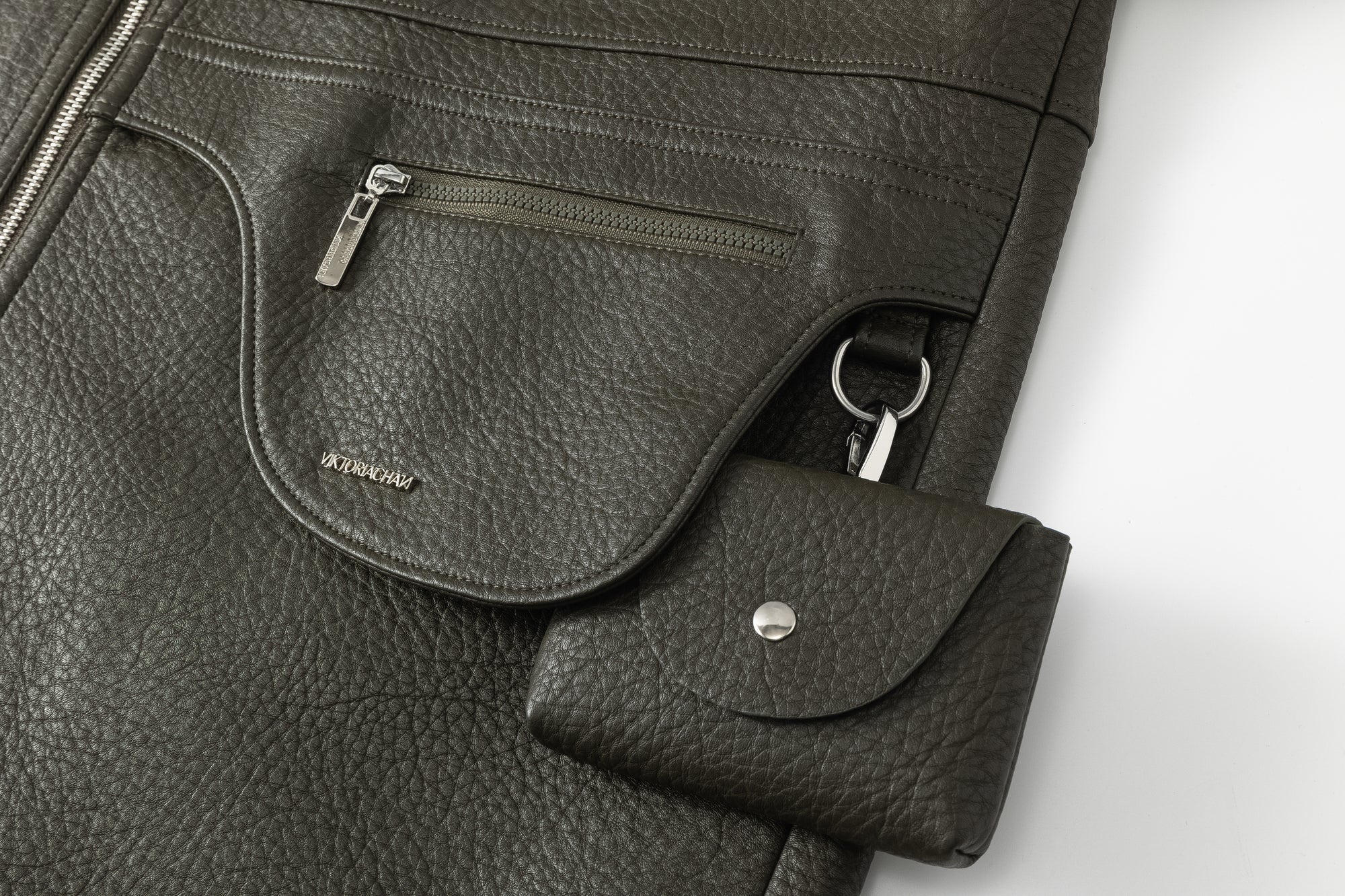 Cosmo Midi Leather Jacket Khaki