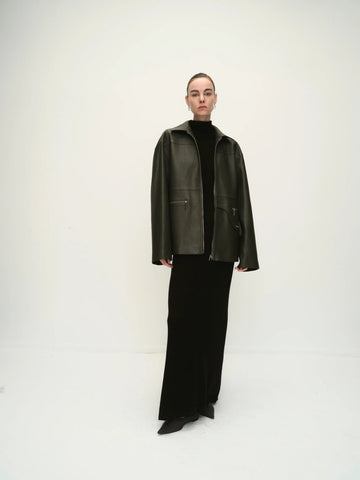 Cosmo Midi Leather Jacket Khaki