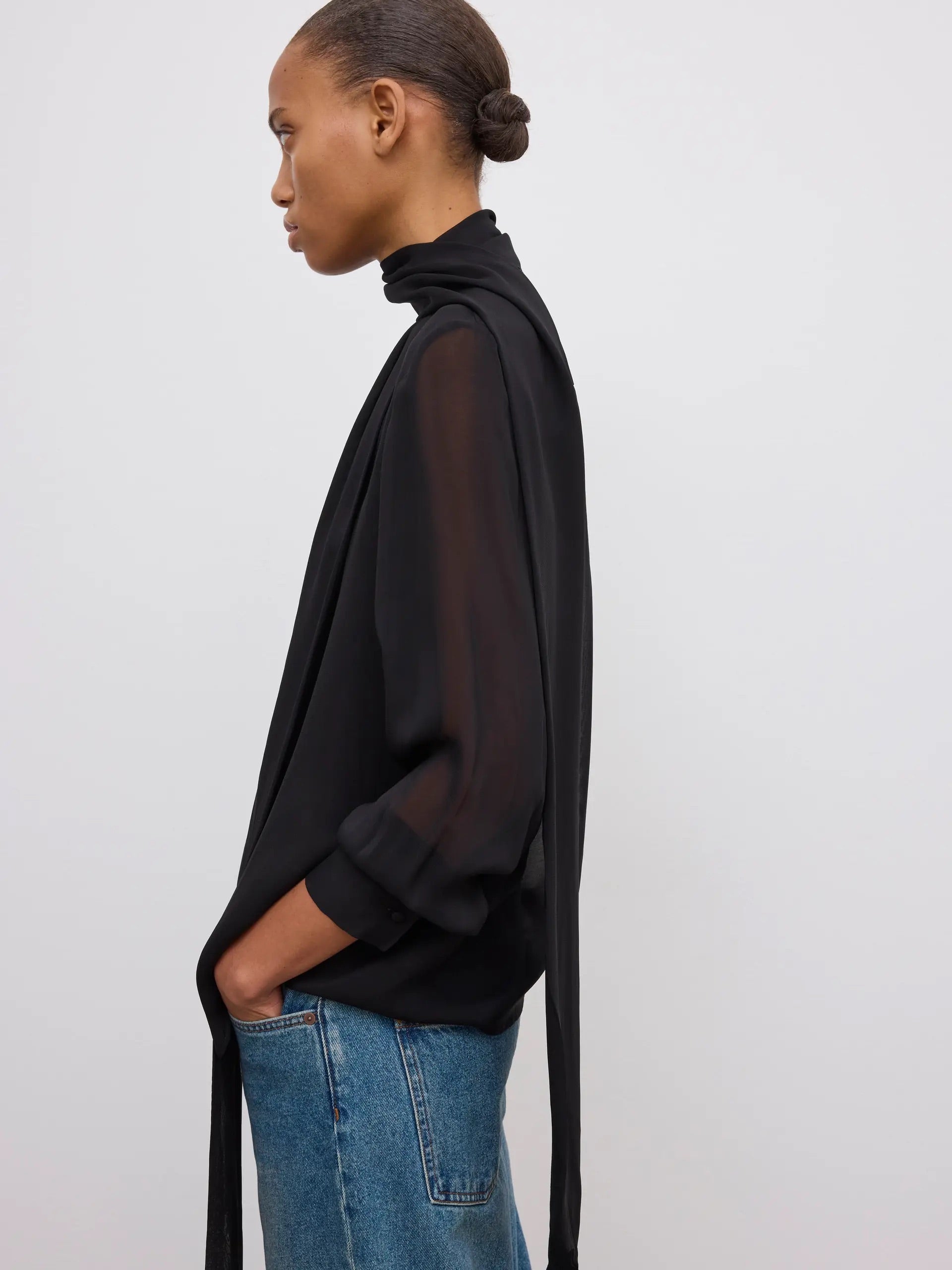 Chiffon Scarf Blouse - Black