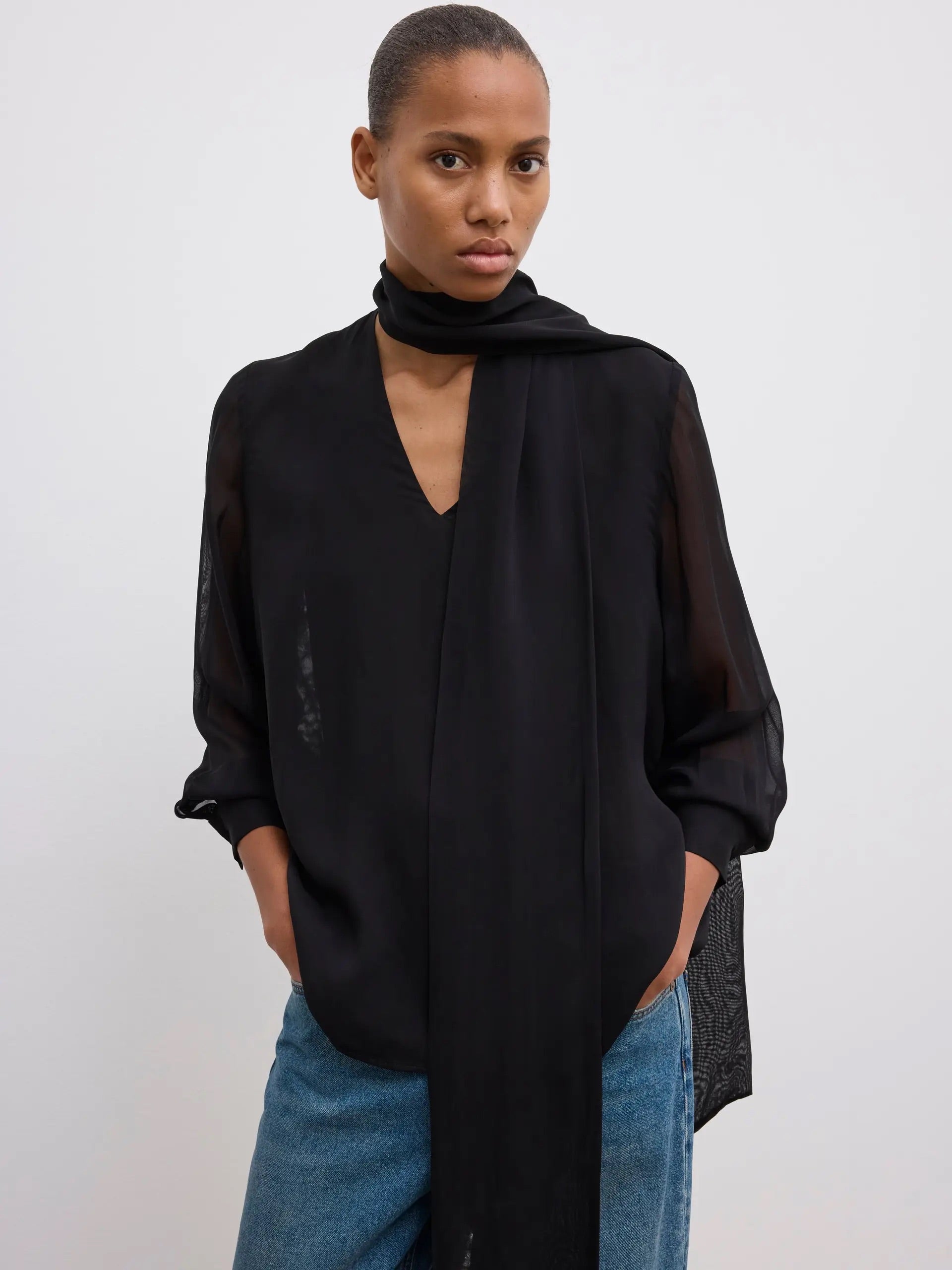 Chiffon Scarf Blouse - Black