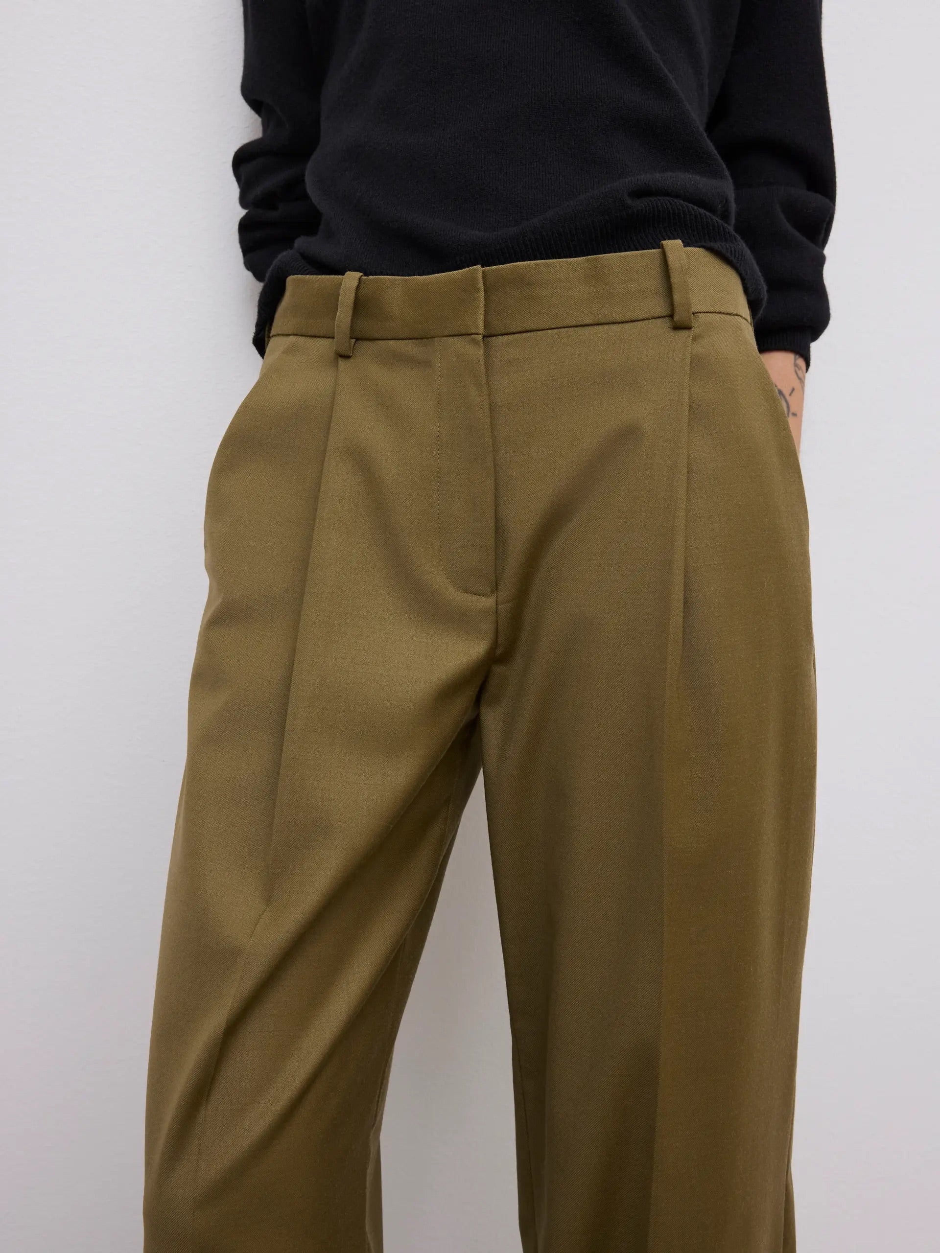 Relaxed Wool Trouser - Olive Green