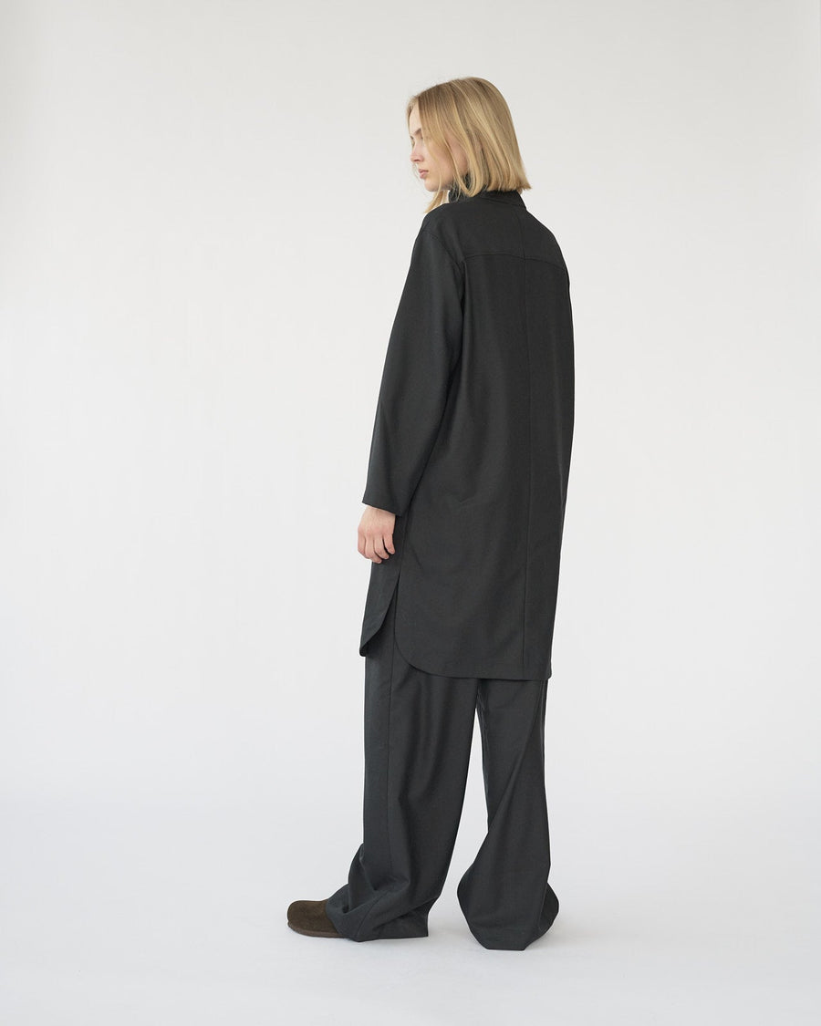 Fine Wool Shirt Dress Black