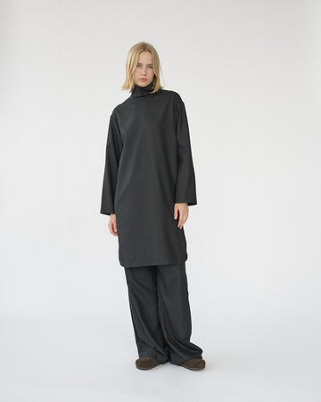 Fine Wool Shirt Dress Black