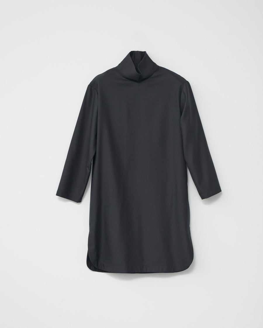 Fine Wool Shirt Dress Black