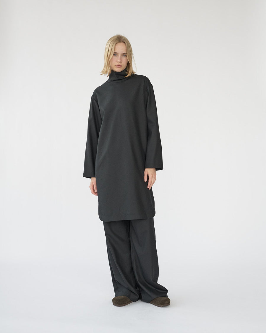 Fine Wool Shirt Dress Black