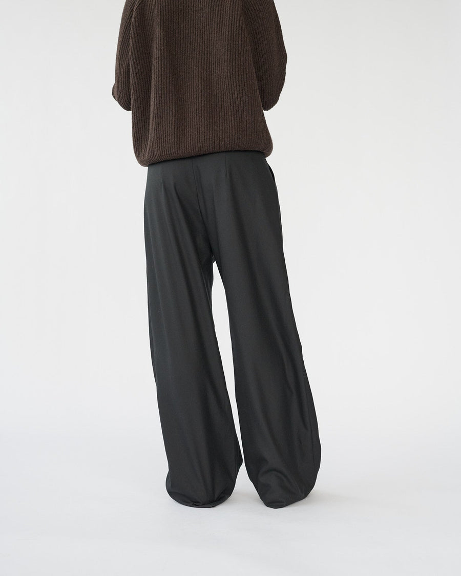 Fine Wool Wide Box Trousers Black
