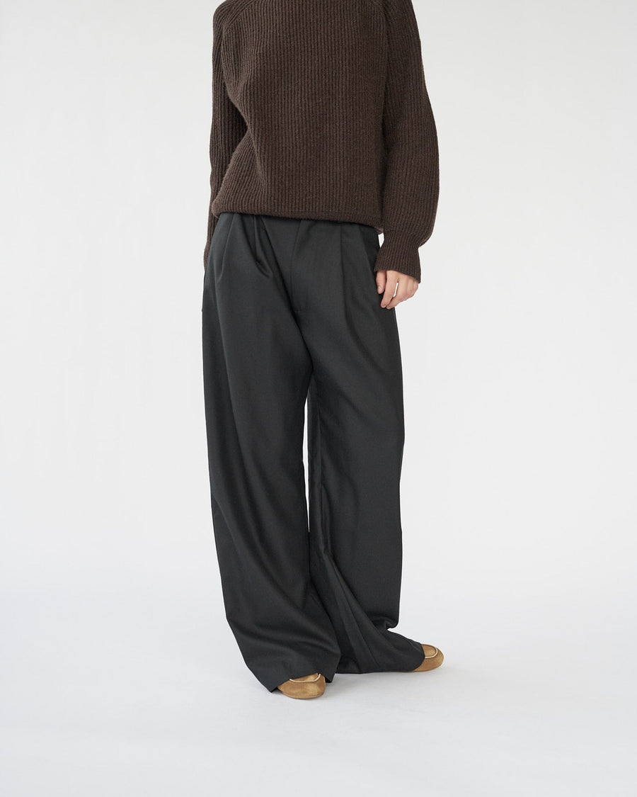 Fine Wool Wide Box Trousers Black