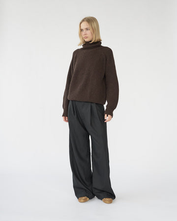 Fine Wool Wide Box Trousers Black