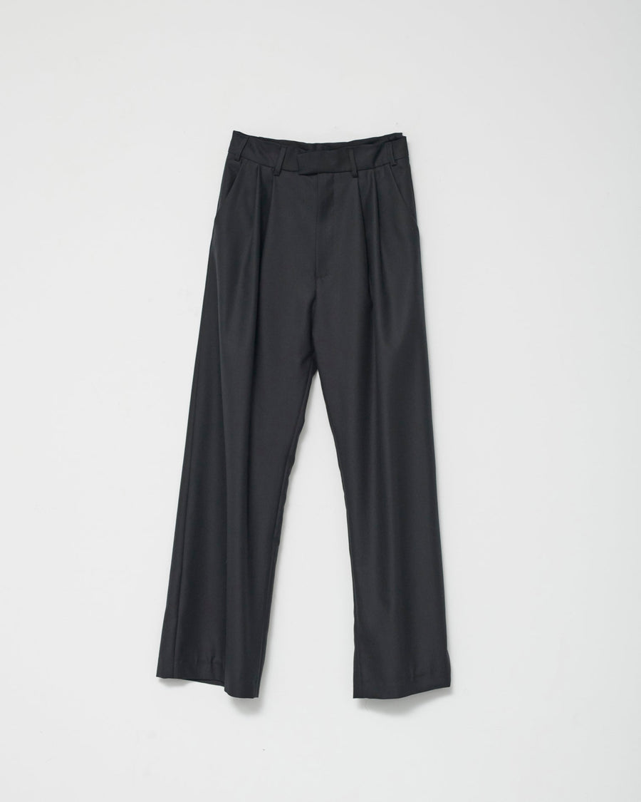 Fine Wool Wide Box Trousers Black
