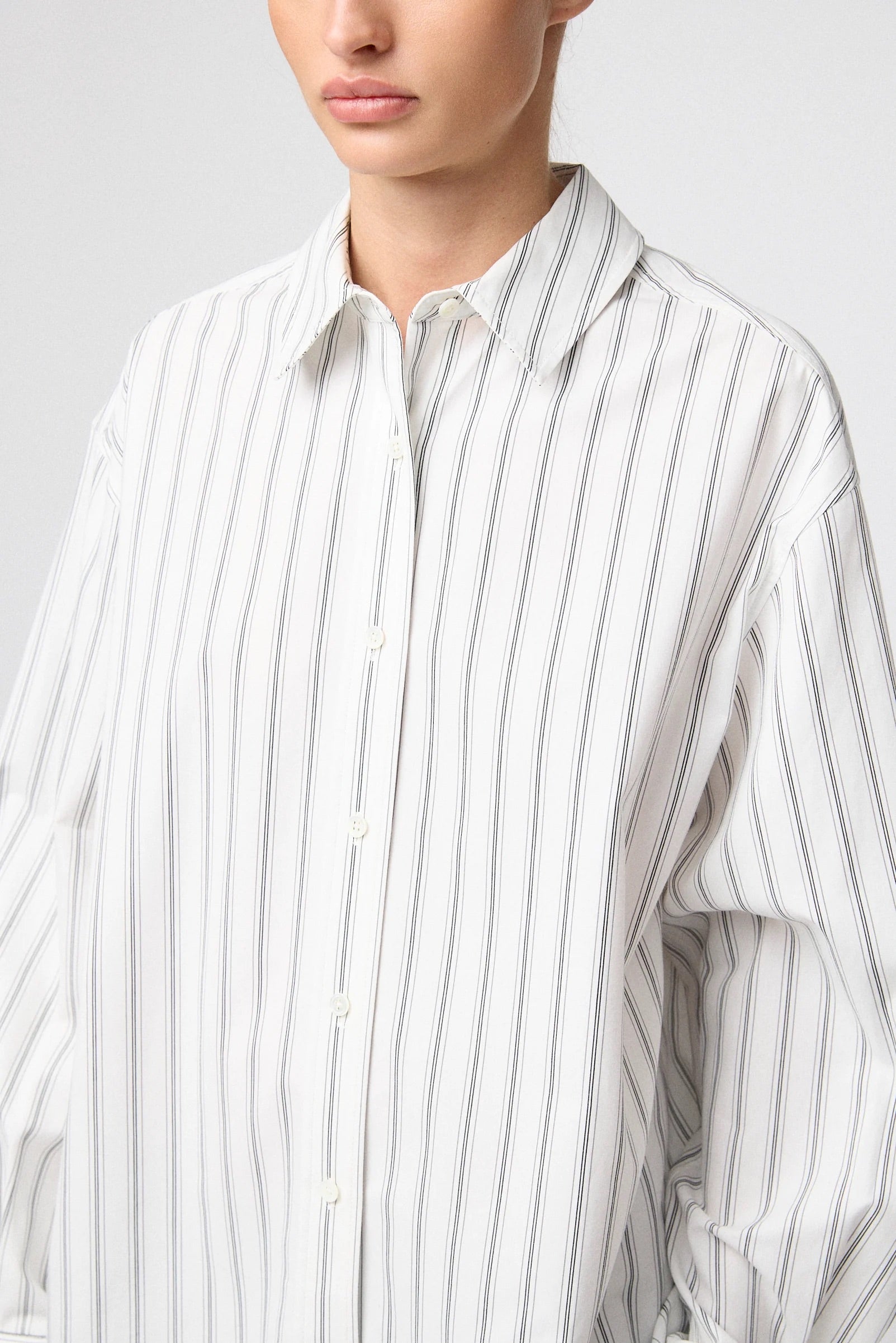 Poplin Workwear Shirt - White/Black/Grey Pinstripe