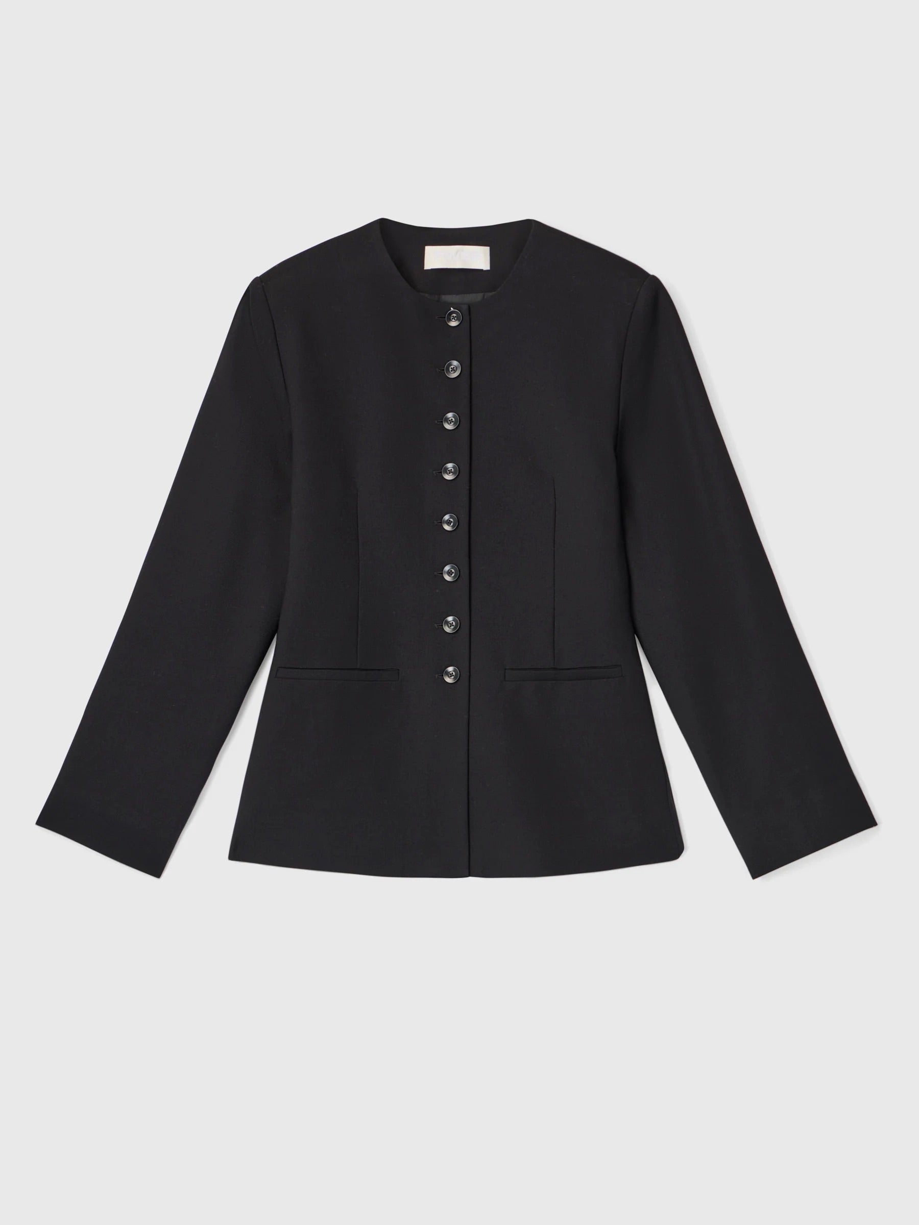 Tailored Round Neck Blazer - Jet Black