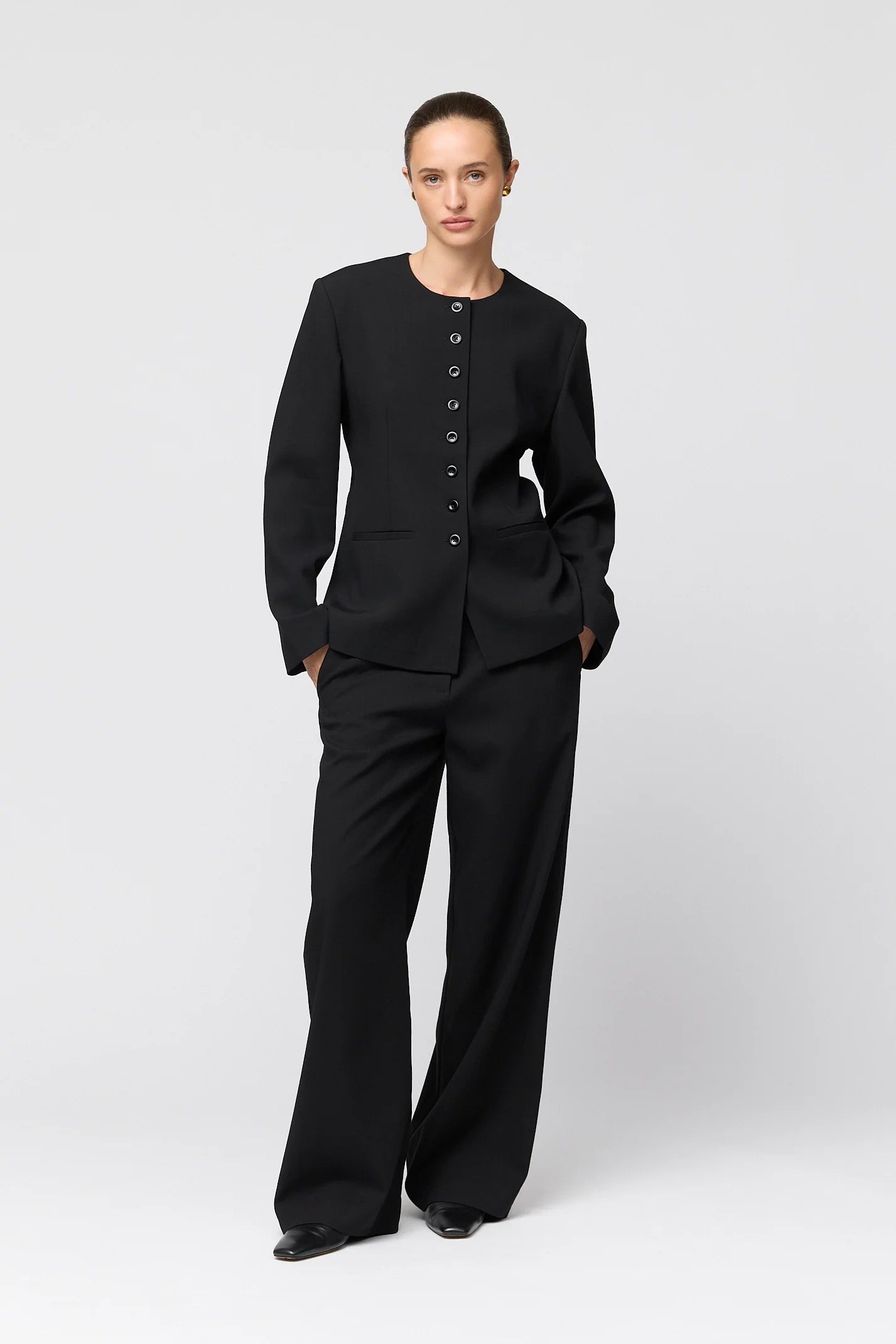 Tailored Round Neck Blazer - Jet Black