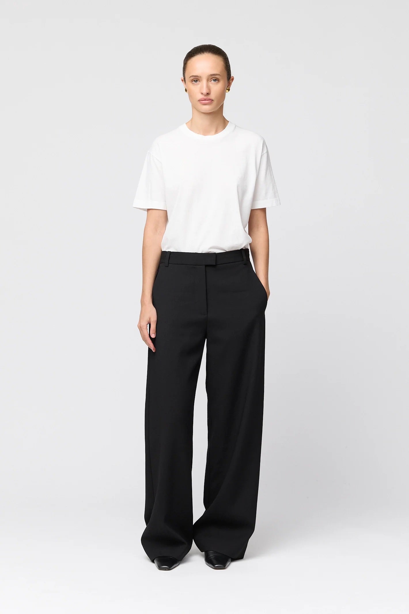 Tailored Wide Leg Trousers - Jet Black