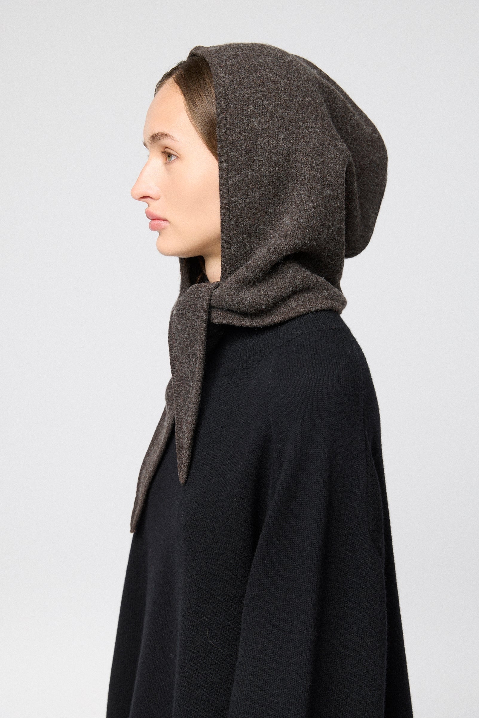 Tie Up Knitted Hood - Coffee