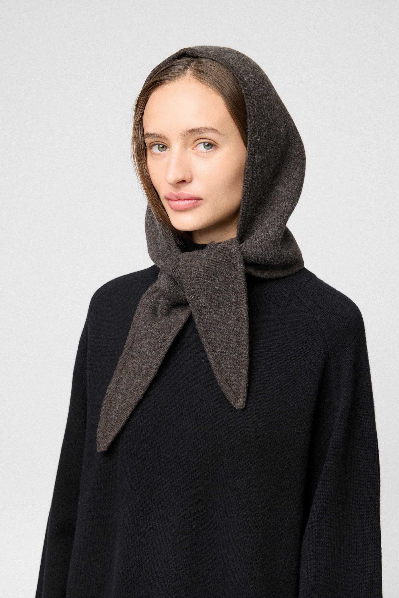 Tie Up Knitted Hood - Coffee