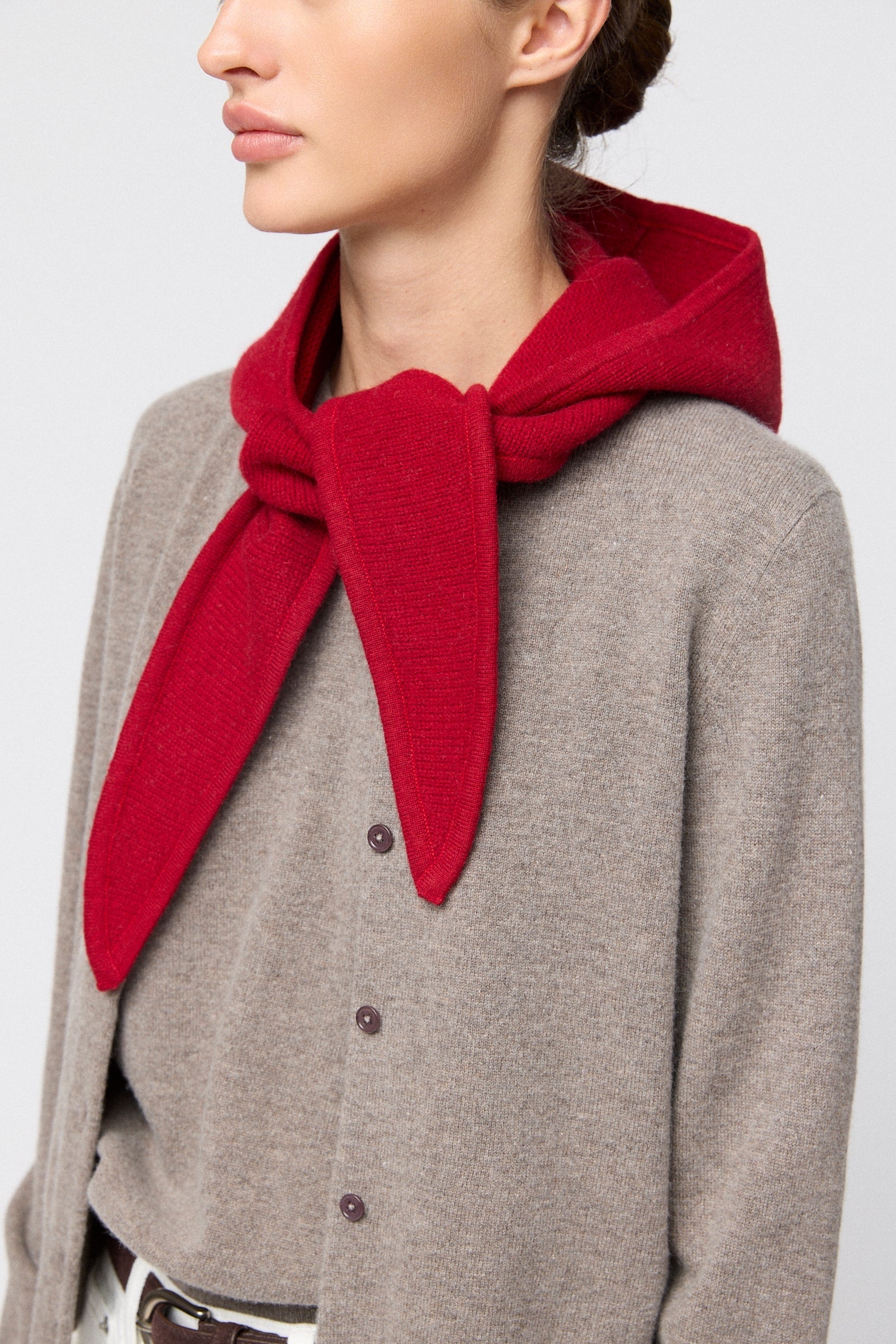 Tie Up Knitted Hood - Crimson