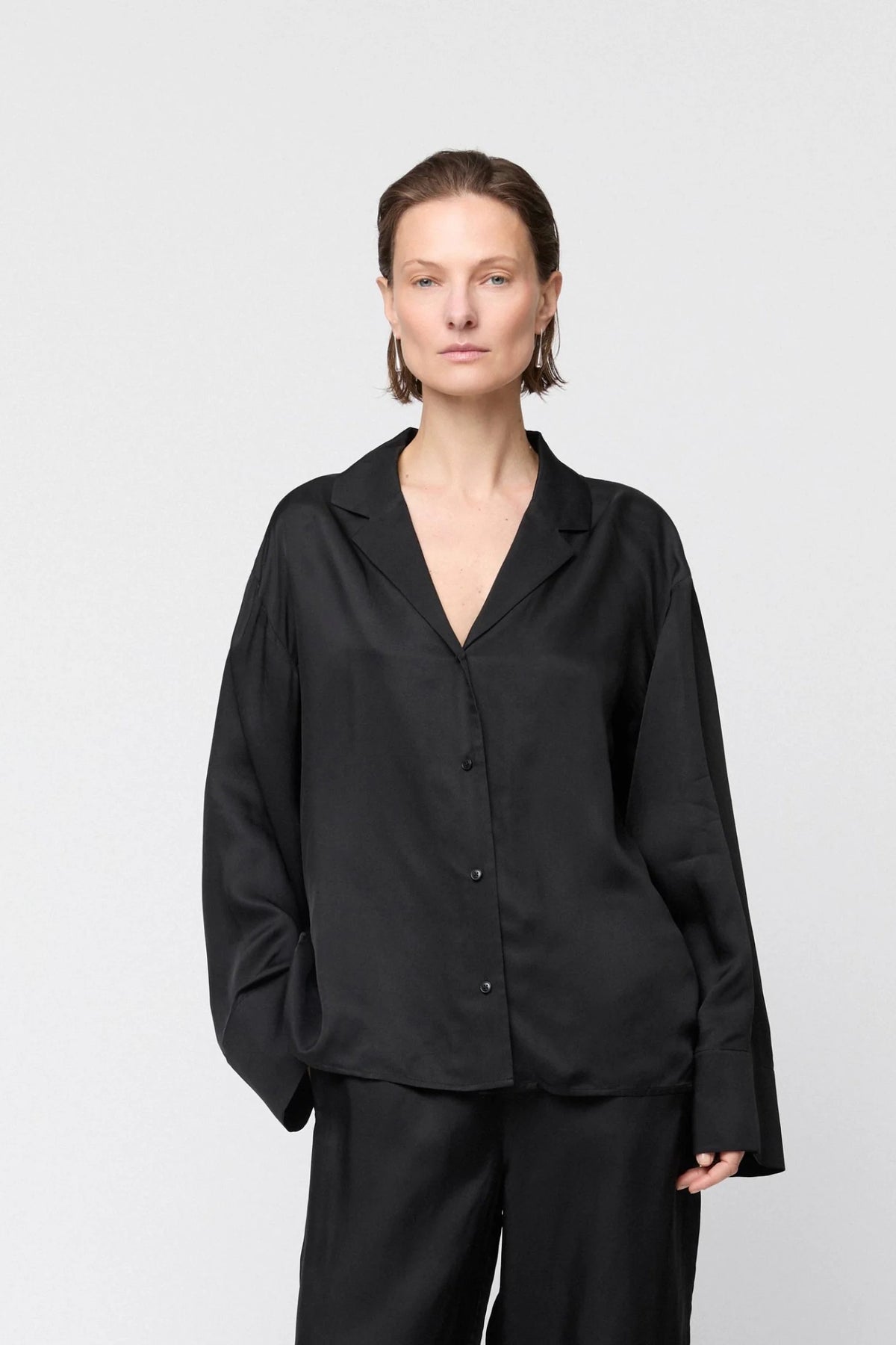Viscose Twill Pajama Shirt - Jet Black