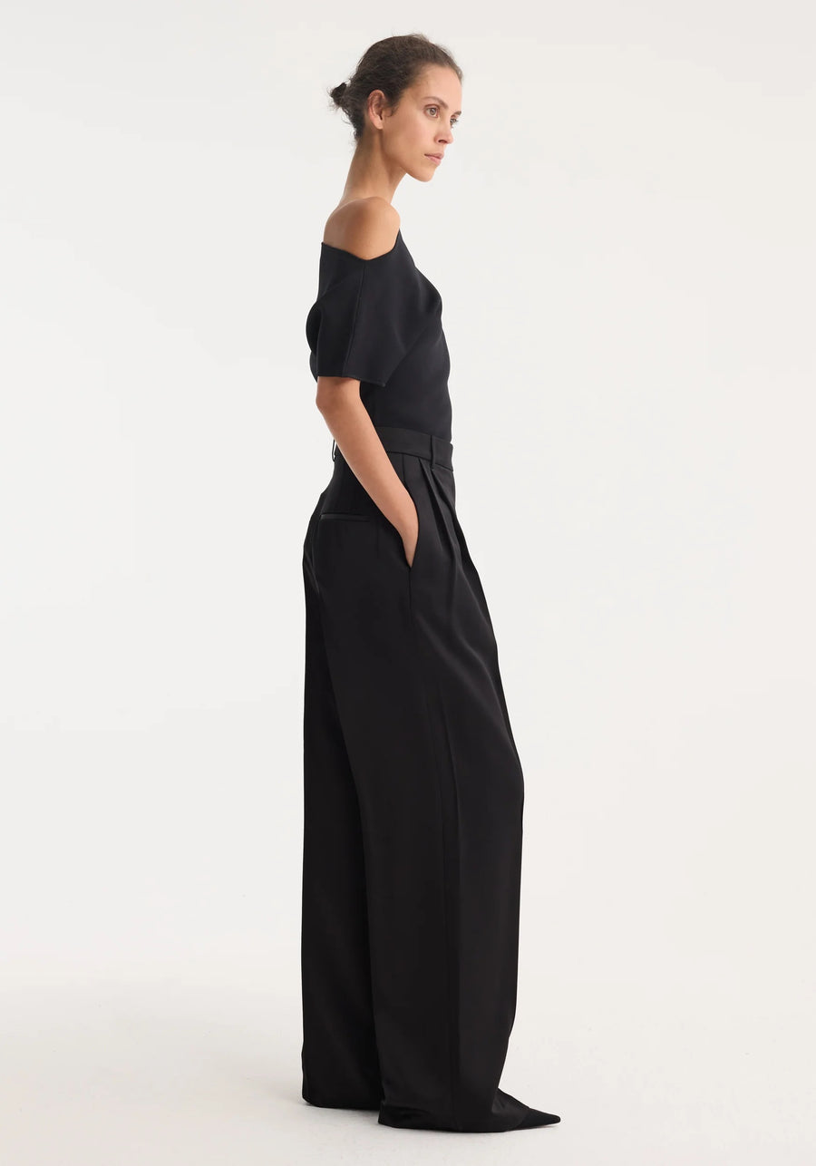 High-Waist Satin Trousers Black
