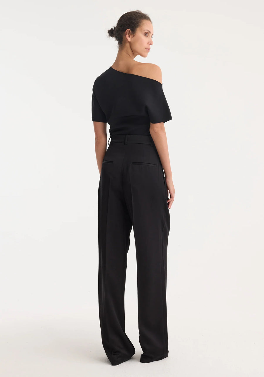 High-Waist Satin Trousers Black