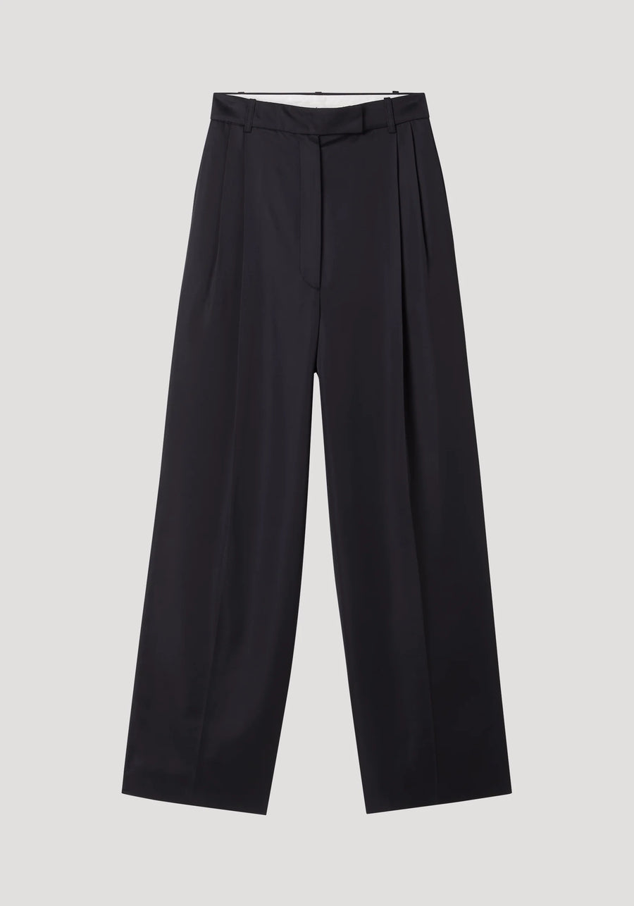 High-Waist Satin Trousers Black