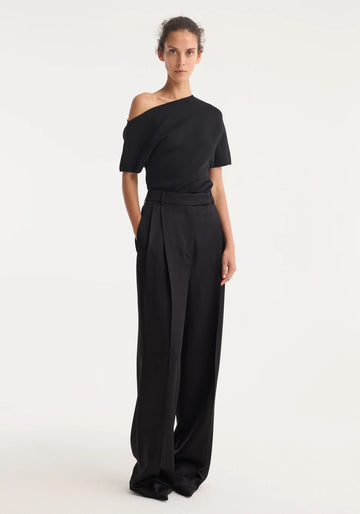 High-Waist Satin Trousers Black