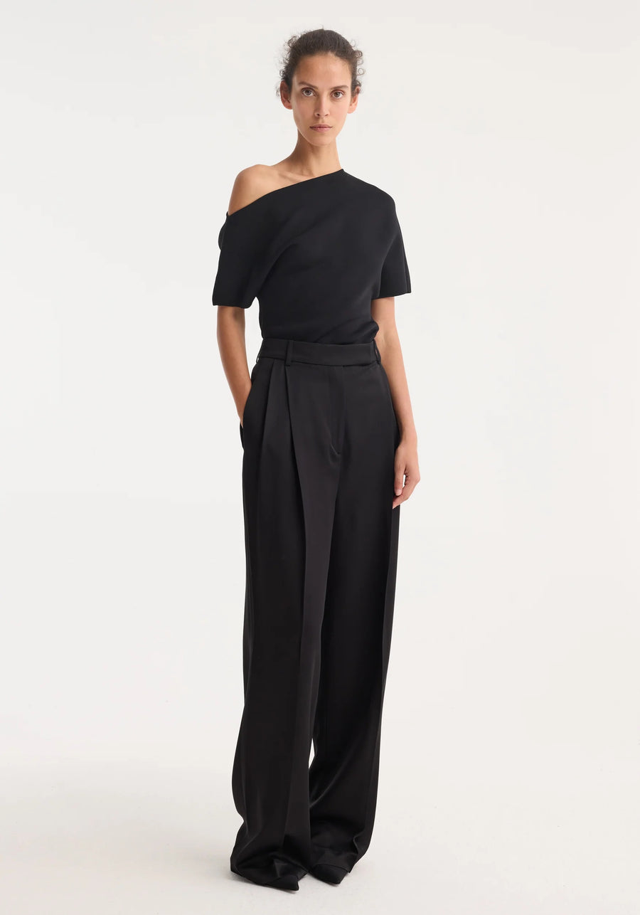 High-Waist Satin Trousers Black