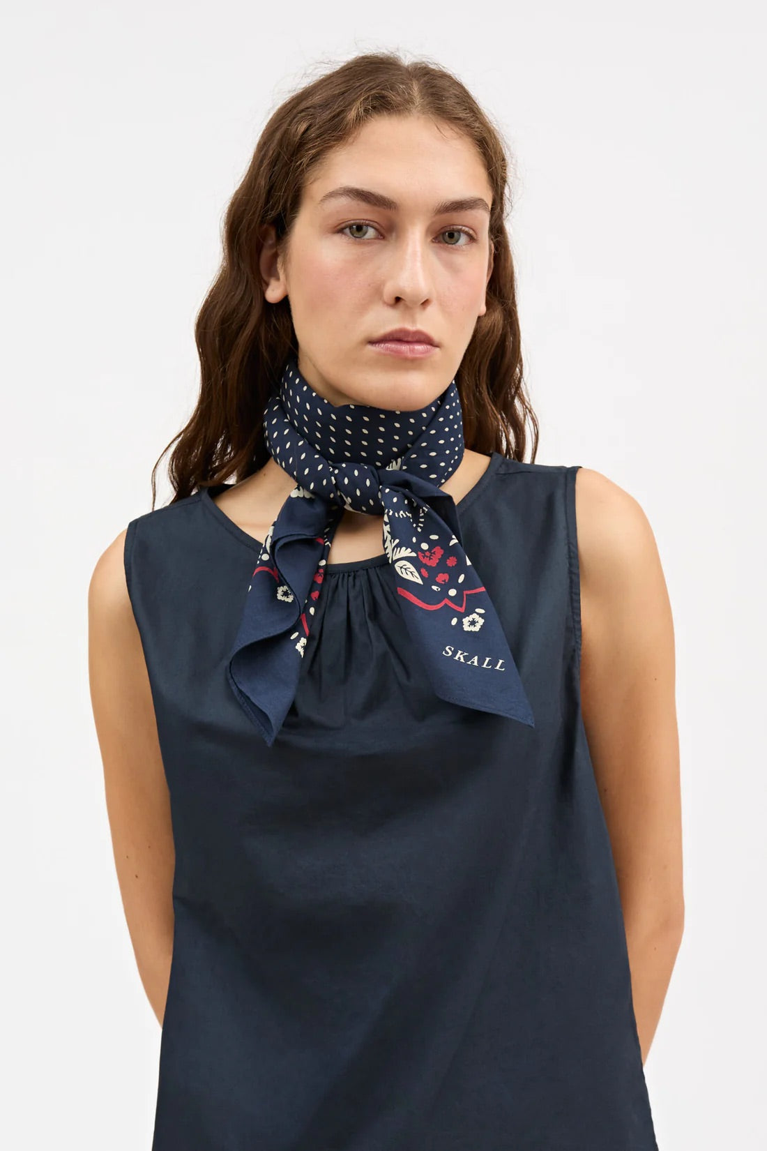 Juniper Big Scarf - Navy/Red/Ecru