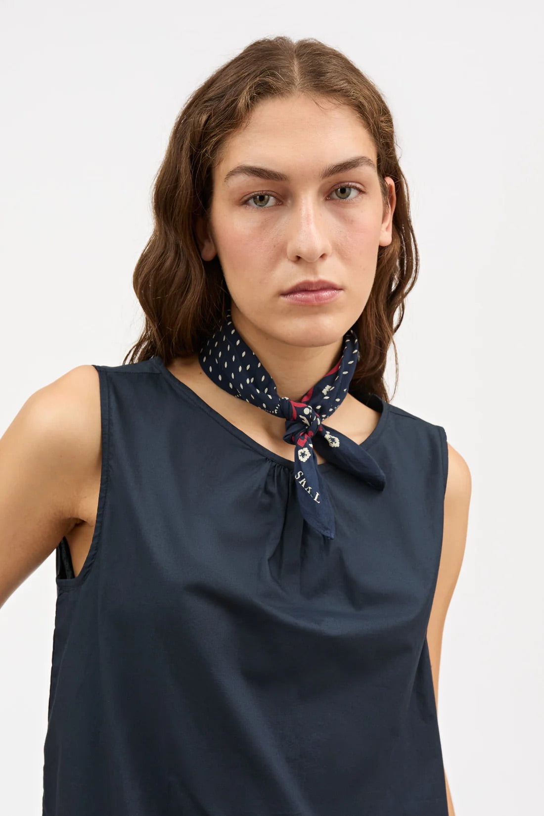 Juniper Scarf - Navy/Red/Ecru