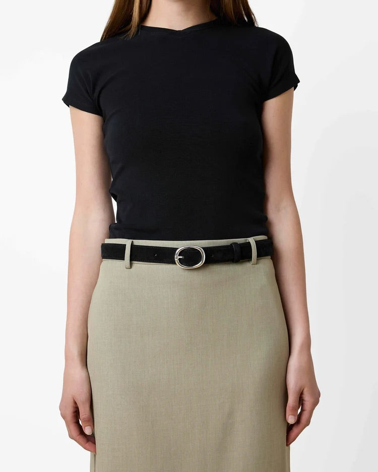 The Wyatt Wide Belt - Silver Black Suede