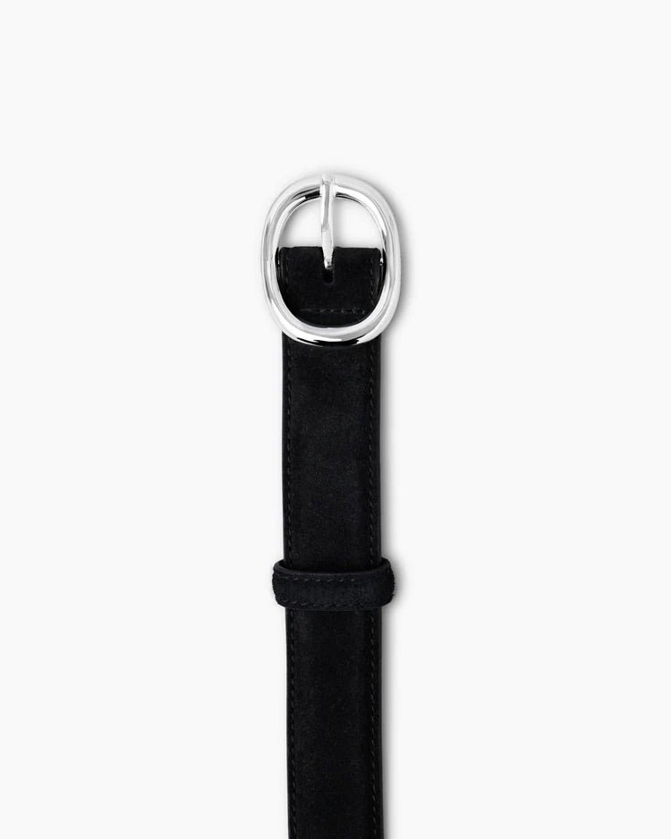 The Wyatt Wide Belt - Silver Black Suede
