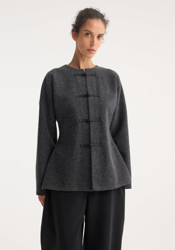 Mandarin Waisted Cardigan Mid Grey Melange