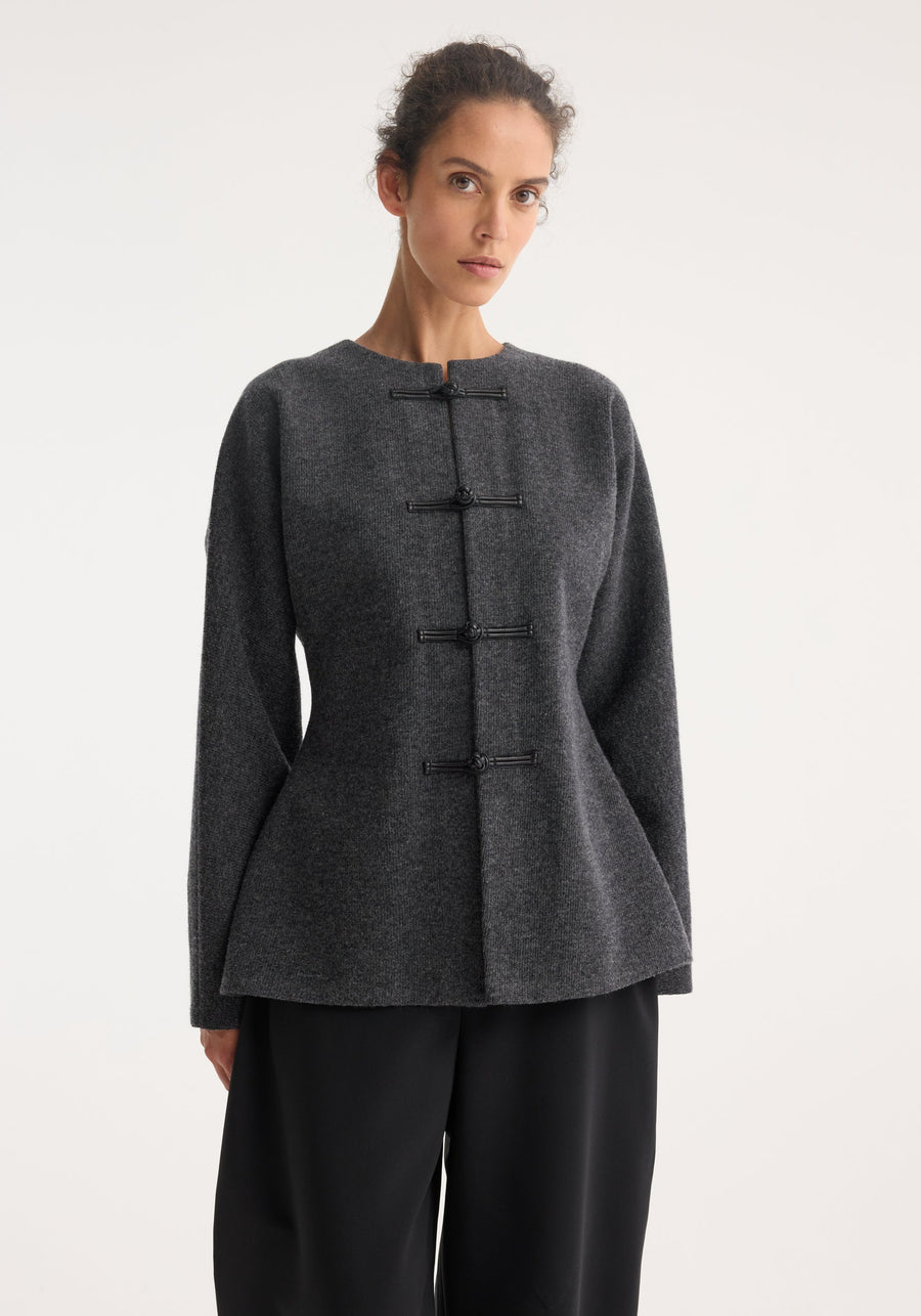 Mandarin Waisted Cardigan Mid Grey Melange