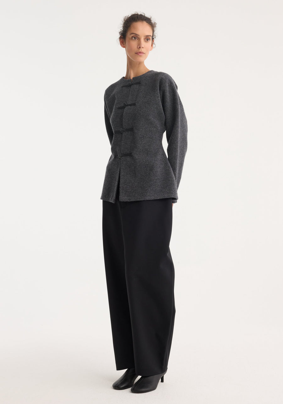 Mandarin Waisted Cardigan Mid Grey Melange