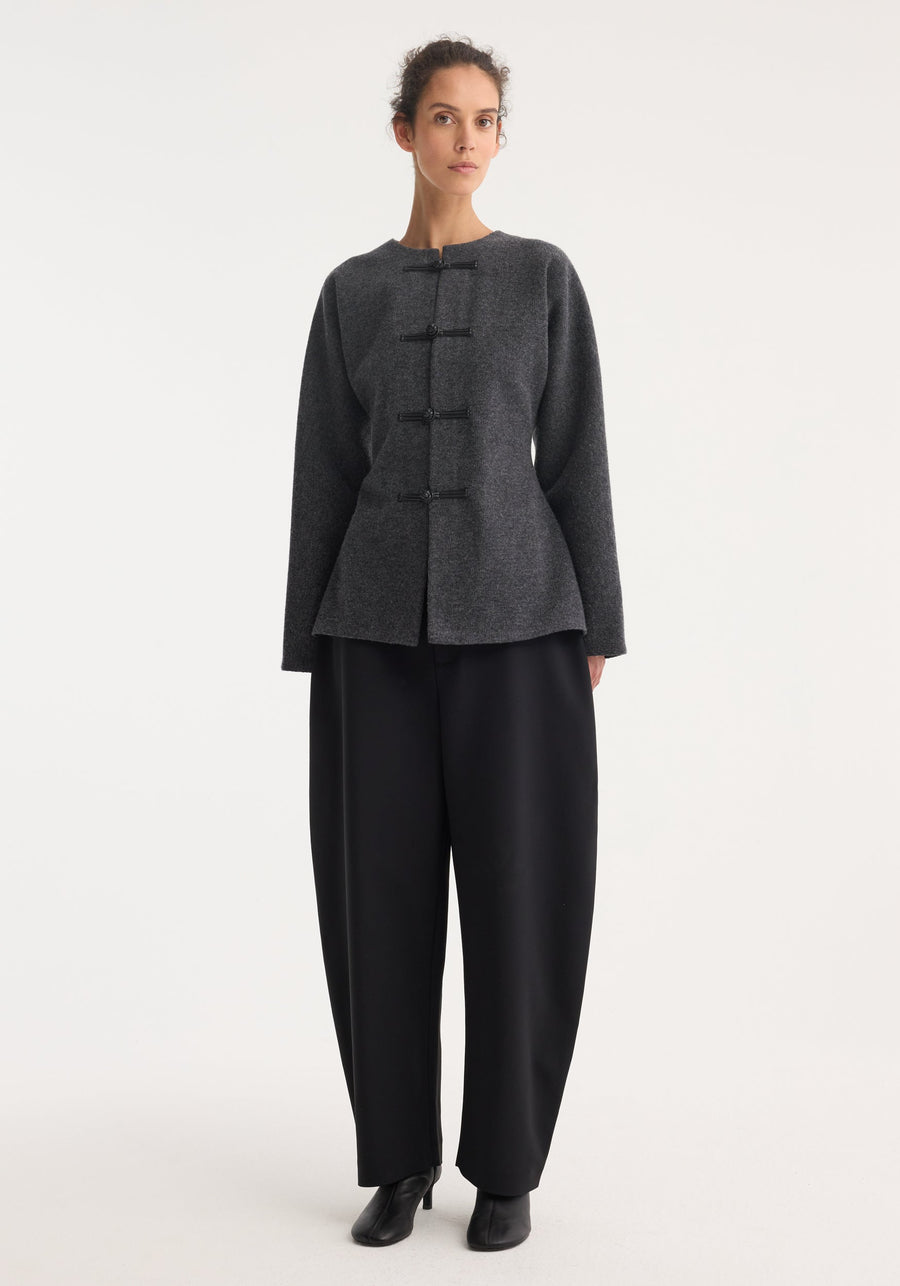 Mandarin Waisted Cardigan Mid Grey Melange