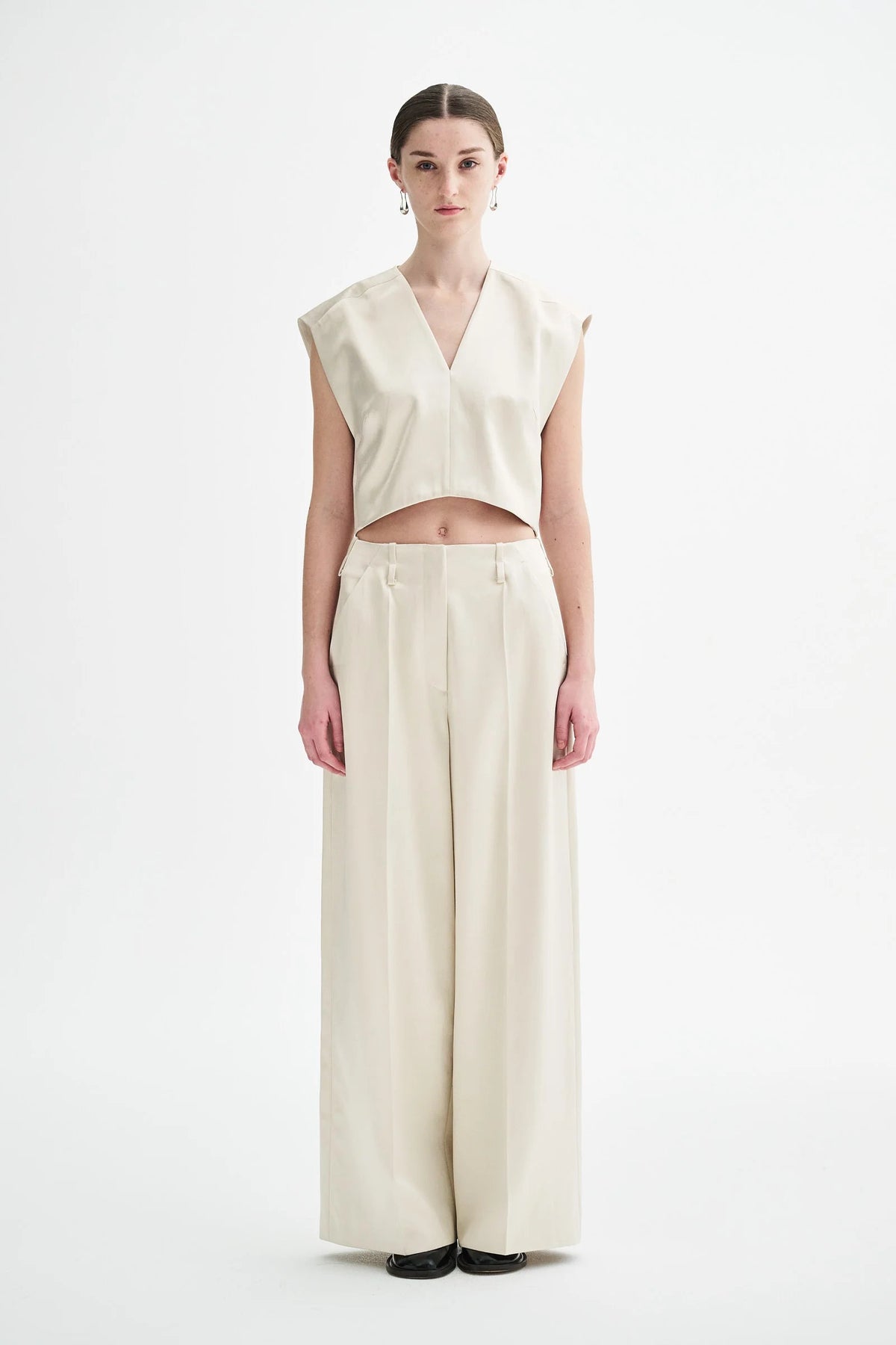 Tadao Atelier Shiny Cotton Mix Top - Metalic Cream