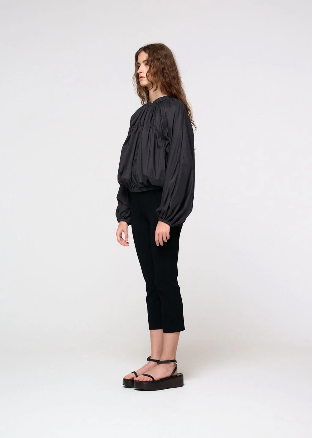 Nylon Shirring Jumper - Charcoal
